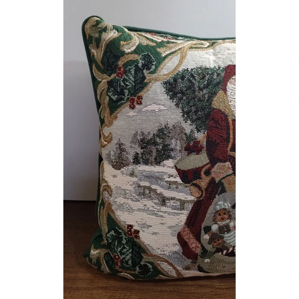 Father Christmas Santa 16x16 Inch Tapestry Pillow Cardinal Holly Toy Bag B15